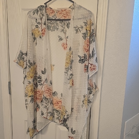 Maurices Tops - Maurices Floral Kimono Top - White, Yellow, Pink, Green